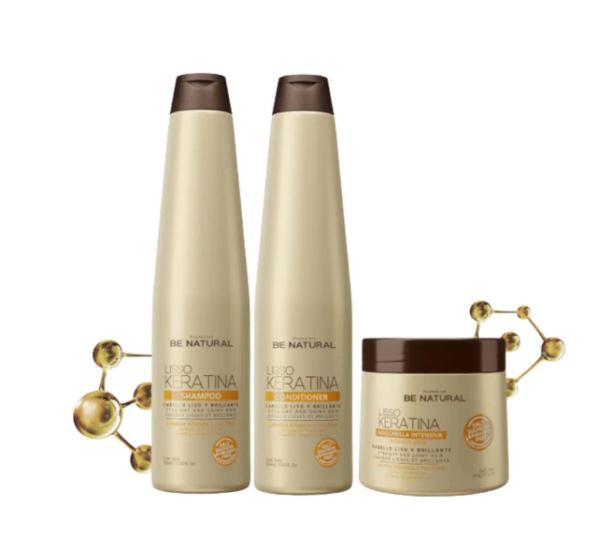 Be Natural lisso keratina (3 Pack) Be Natural Shampoo Lisso Keratina Be Natural Acondicionador y Mascarilla Lisso Keratina Liso keratina